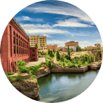 View of downtown Spokane Washington on a sunny day.